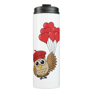 Bouteilles Isothermes Chouette mignonne volant avec des ballons de coeur