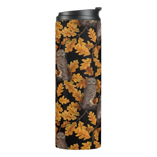 Bouteilles Isothermes Chouettes d'automne sur noir (Tourné sur la gauche)