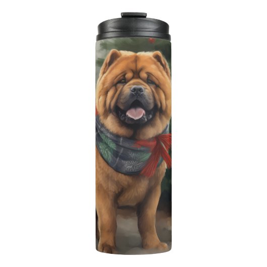 Bouteilles Isothermes Chow Chow Chien de Noël en neige (Devant)