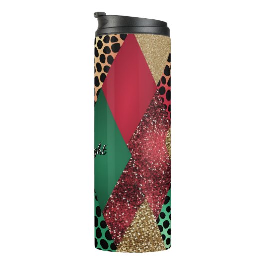 Bouteilles Isothermes Christmas Leopard Glitter Patchwork Design (Tourné sur la droite)