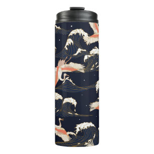 Bouteilles Isothermes cigognes japonaises en style vintage sur fond vert