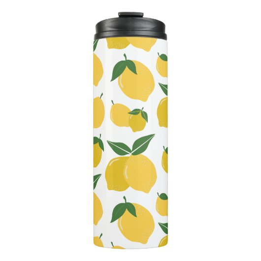 Bouteilles Isothermes Citron Motif Fruit Rétro Jaune Sur Blanc (Devant)
