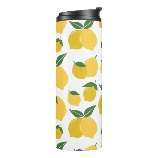 Bouteilles Isothermes Citron Motif Fruit Rétro Jaune Sur Blanc (Tourné sur la gauche)
