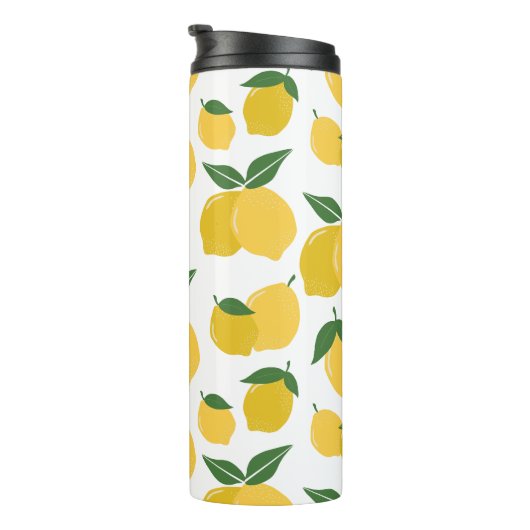 Bouteilles Isothermes Citron Motif Fruit Rétro Jaune Sur Blanc (Tourné sur la droite)