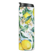 Bouteilles Isothermes citrons d'aquarelle, branche d'agrumes frais. (Tourné sur la droite)