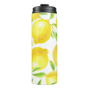 Bouteilles Isothermes citrons et feuilles d'aquarelle : motif.