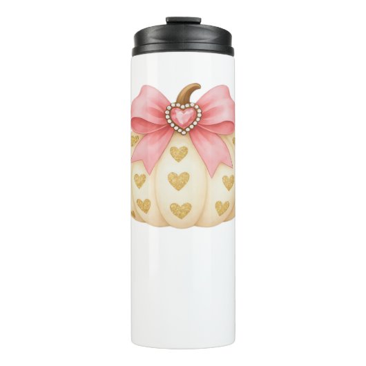 Bouteilles Isothermes Citrouille à cou rose avec Coeurs d'or - Coquette (Devant)