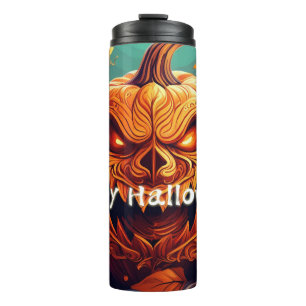 Bouteilles Isothermes Citrouille orange effrayant avec visage, Halloween