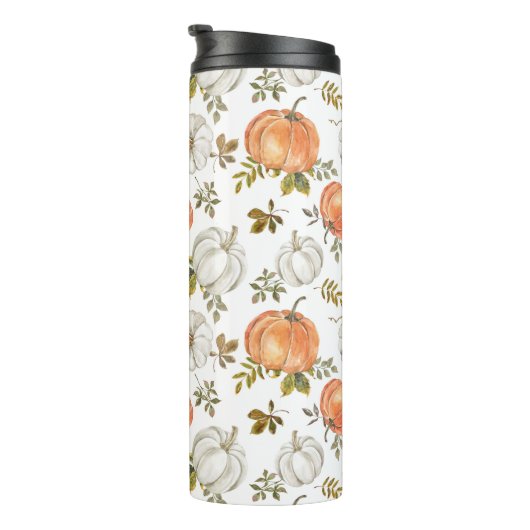 Bouteilles Isothermes Citrouilles d'aquarelle et Motif d'automne de feui (Tourné sur la droite)