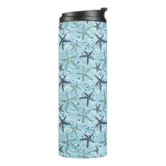 Bouteilles Isothermes Clair bleu et or Starfish sur Ocean Wave Motif (Tourné sur la gauche)