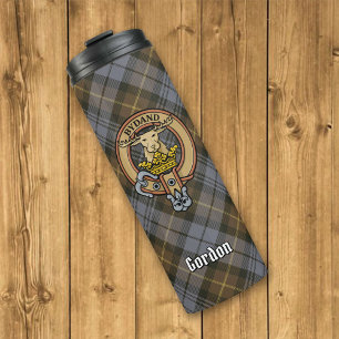 Bouteilles Isothermes Clan Gordon Crest sur Tartan Patiné