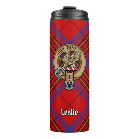 Bouteilles Isothermes Clan Leslie Crest sur Red Tartan (Devant)