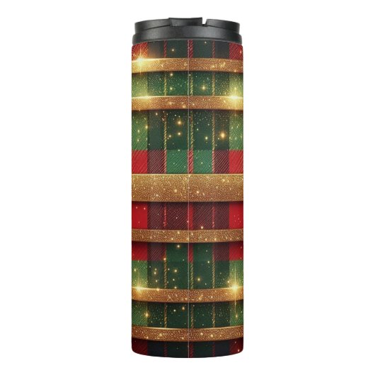 Bouteilles Isothermes Classic Rouge et Vert Plaid Sparkling Gold Stripes (Dos)