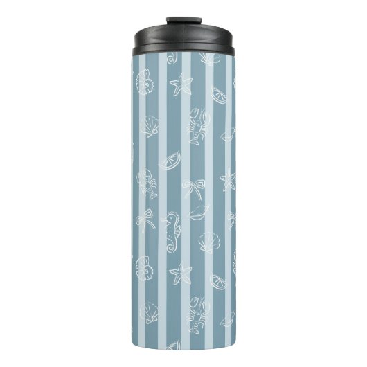 Bouteilles Isothermes Coastal Nautical Pattern | Blue Sea Shell & Seahor (Devant)