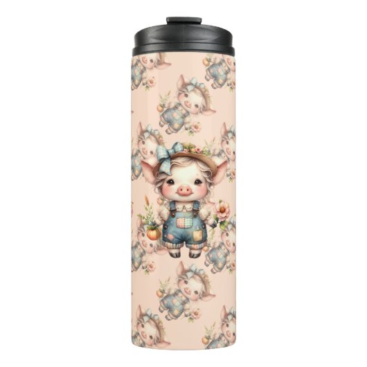 Bouteilles Isothermes Cochon fermier mignon dans les salons avec fleurs (Devant)