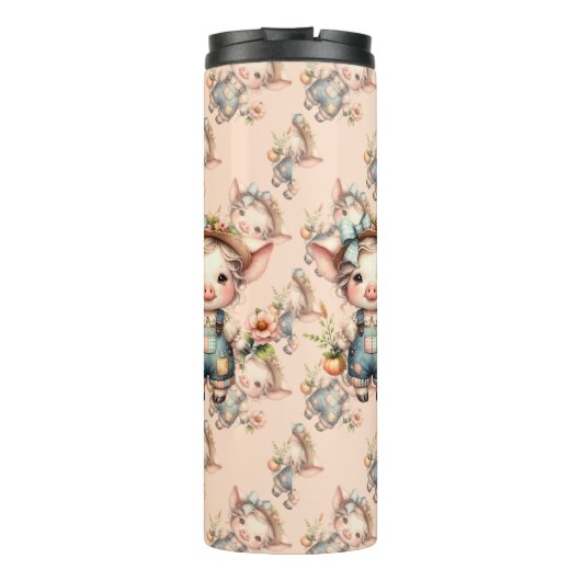 Bouteilles Isothermes Cochon fermier mignon dans les salons avec fleurs (Dos)