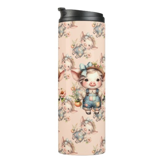 Bouteilles Isothermes Cochon fermier mignon dans les salons avec fleurs (Tourné sur la droite)