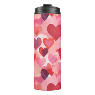 Bouteilles Isothermes Cœurs aquarelle rose et rouge Coquette romantique