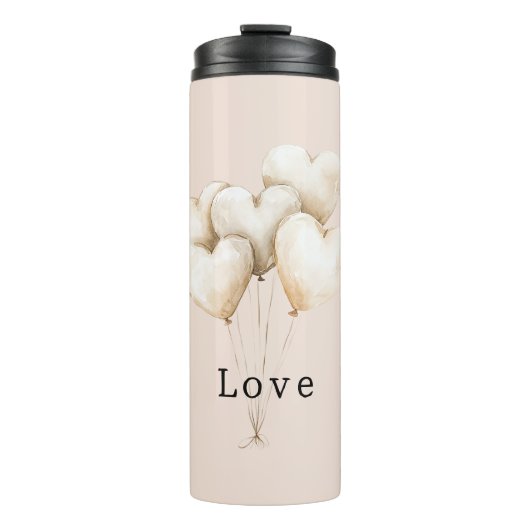 Bouteilles Isothermes Cœurs Ballons Crème Rosé Amour (Devant)
