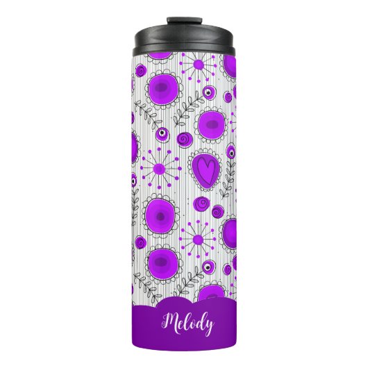 Bouteilles Isothermes Coeurs blancs violet blanc Whimsical fleurs nom fl (Devant)