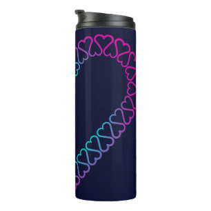 Bouteilles Isothermes cœurs cyan rose sur tumbler thermique
