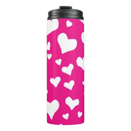 Bouteilles Isothermes Coeurs de balaie blanche sur Fuchsia rose (Devant)