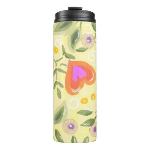 Bouteilles Isothermes Cœurs fantaisistes et baies jaunes, roses