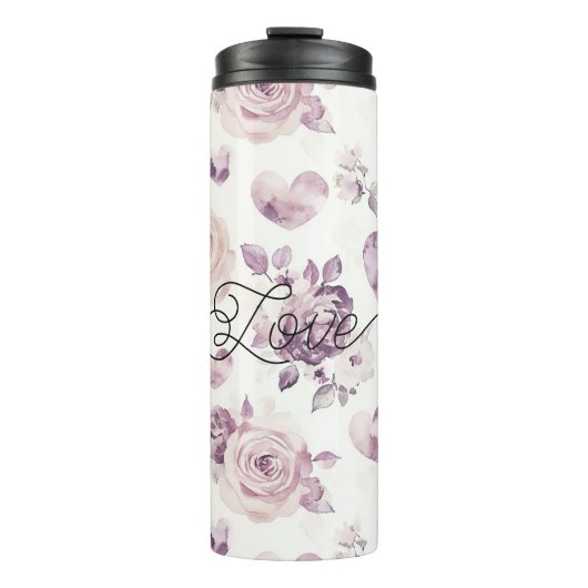 Bouteilles Isothermes Cœurs Fleurs Amour Violet Rose (Devant)
