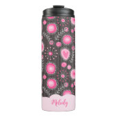 Bouteilles Isothermes Coeurs gris rose blanc et nom fleuri (Devant)