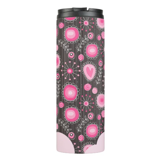 Bouteilles Isothermes Coeurs gris rose blanc et nom fleuri (Dos)