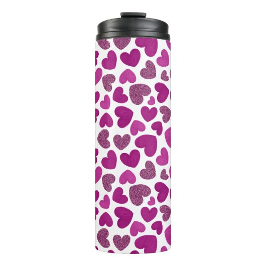 Bouteilles Isothermes Coeurs peints motif - magenta & parties scintillan (Devant)