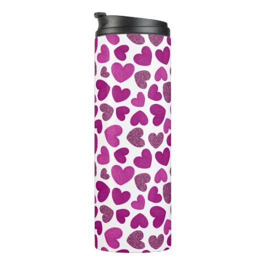 Bouteilles Isothermes Coeurs peints motif - magenta & parties scintillan (Tourné sur la droite)