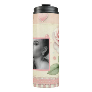 Bouteilles Isothermes Coeurs roses vintages photo florale aquarelle