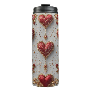 Bouteilles Isothermes Cœurs rouges élégants avec détails floraux dorés
