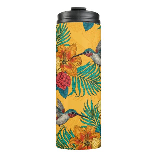 Bouteilles Isothermes Colibris et bouquet tropical en jaune (Devant)
