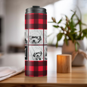 Bouteilles Isothermes Collage de photos - Monogramme rouge noir plaid de
