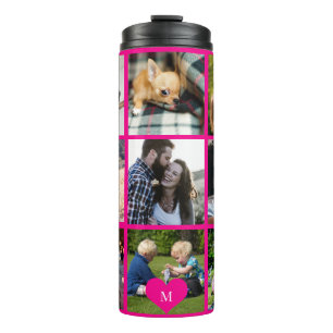 Bouteilles Isothermes Collage photo monogramme personnalisé rose moderne