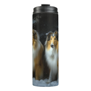 Bouteilles Isothermes Collie Rough Neigeux Traîneau Décor Noël