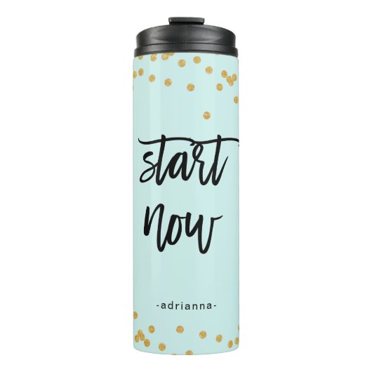 Bouteilles Isothermes Commencez maintenant Pastel Blue avec Faux Gold et (Devant)