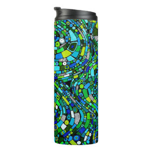 Bouteilles Isothermes Conception Abstraite Vagues Formes Bleu Vert