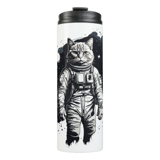 Bouteilles Isothermes Conception de chat par astronaute d'encre noire (Devant)