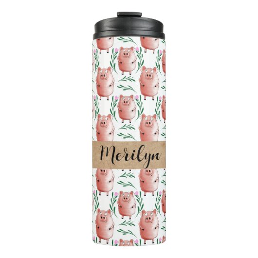 Bouteilles Isothermes Conception de maternelle de petit cochon mignon – (Devant)