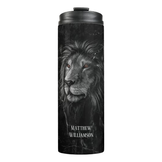Bouteilles Isothermes Cool Lion Black Marble Arrière - plan Votre nom  (Devant)
