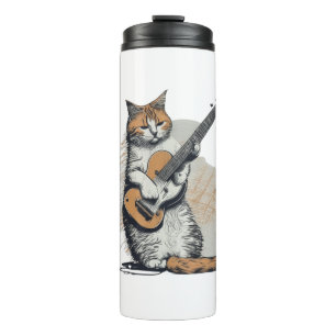 Bouteilles Isothermes Cool Orange Chat Jamming sur la guitare