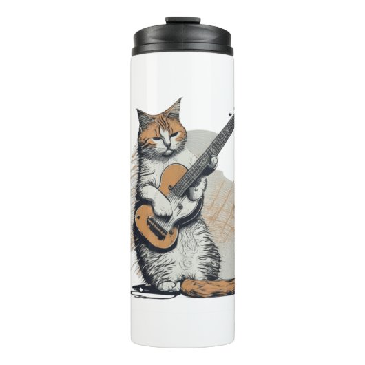 Bouteilles Isothermes Cool Orange Chat Jamming sur la guitare (Devant)