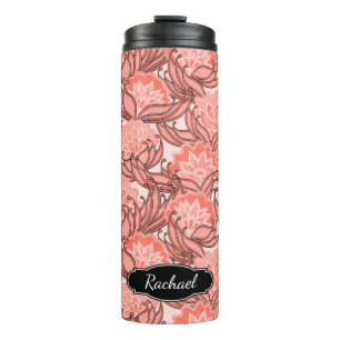 Bouteilles Isothermes Coral rose Tropical Floral avec Monogramme