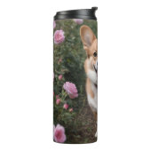 Bouteilles Isothermes Corgi Dans Les Roses Rose, (Tourné sur la gauche)