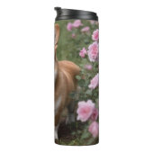 Bouteilles Isothermes Corgi Dans Les Roses Rose, (Tourné sur la droite)