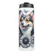 Bouteilles Isothermes Corgi's Grayscale Floral Delight (Devant)