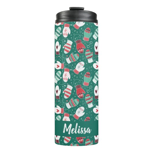 Bouteilles Isothermes Cosy hiver Noël Mittens Motif en vert (Devant)